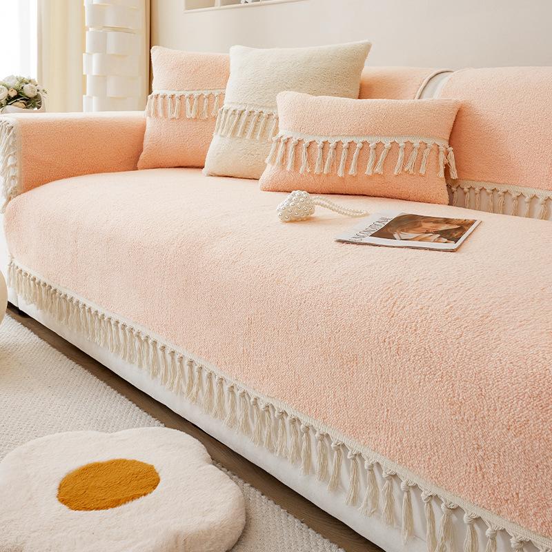 Short Plush Sofa Cushion Winter Thickened Plush Cushion Non-slip Leather Sofa Cover 2024 New Cover Cloth
