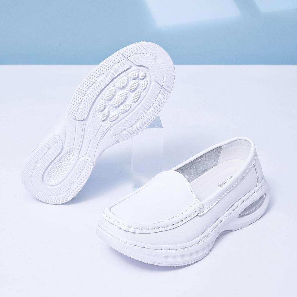 Scarpe da infermiera da donna in pelle di mucca con ammortizzatore ad aria - Traspiranti, Antiscivolo, Suola morbida, Design piatto casual comodo.
