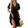 Women's Summer Dress Loose Beach Vacation Casual Deep V Neck Vest Dress Elegant Shirt Dress