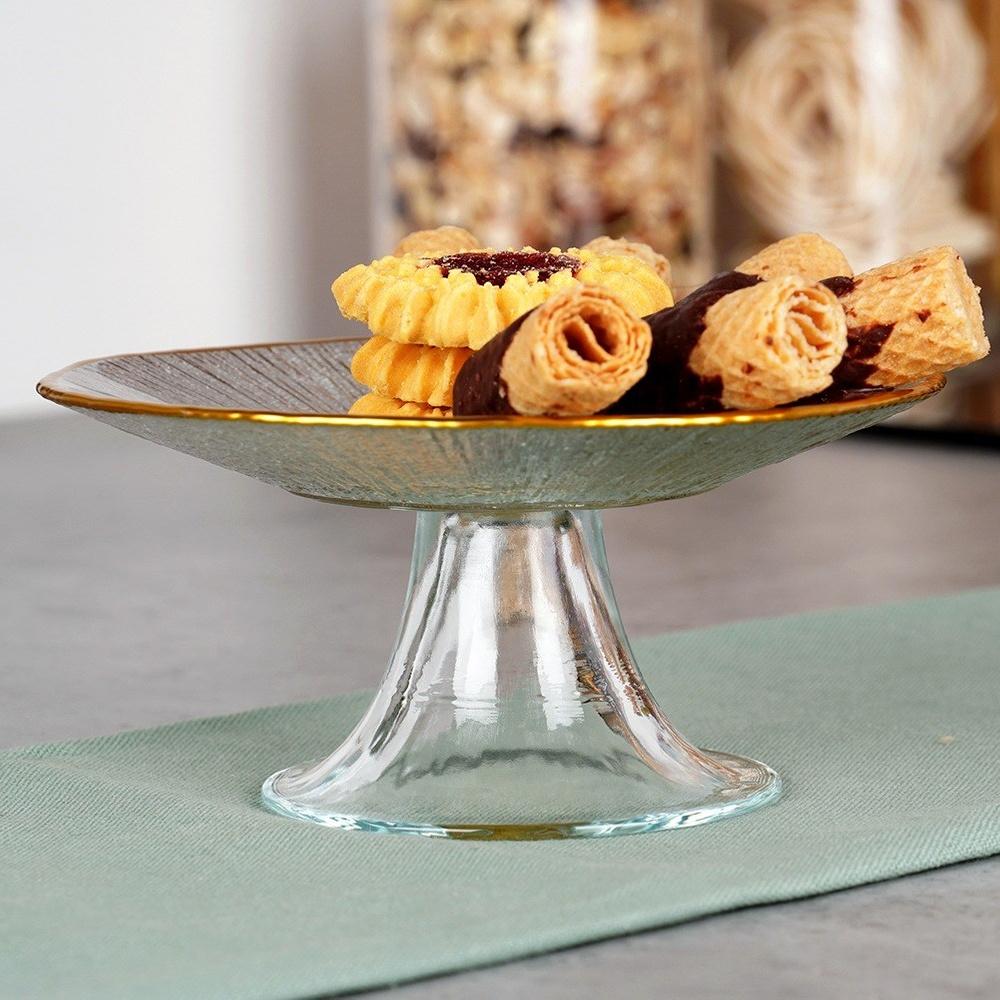 Goldenes Glas Tortenständer für Kuchen, Desserts, Snacks, Tablett 15,5 cm