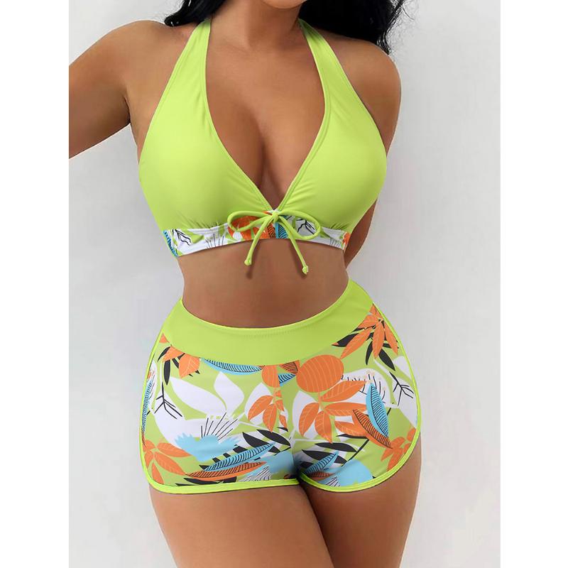 Sexy Halter Bikini Set Kurzen Badeanzug Frauen Hohe Taille Bademode Weibliche Gedruckt Badegäste Schwimmen Baden Badeanzug Bademode