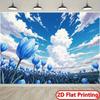 2D Aesthetic Tulip Field Backdrop for Nature, Spring or Artistic Photoshoot