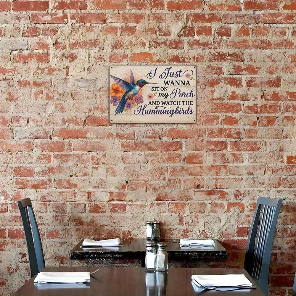 Hummingbird Porch Sign - Vintage Metal Art with Floral Design for Rustic Home Decor