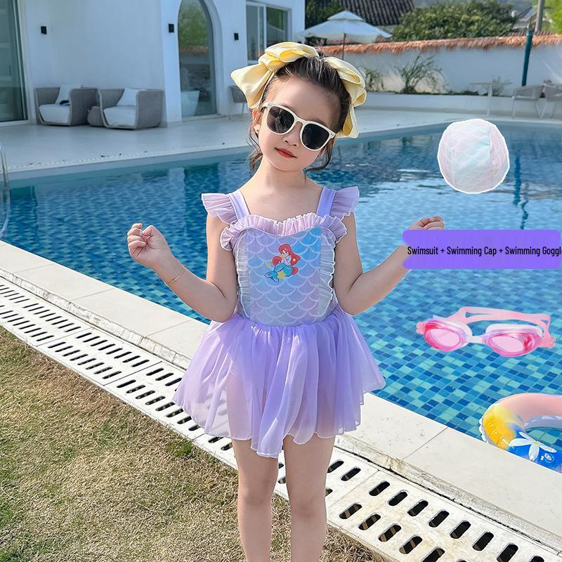 2025 New Girls' One-Piece Mermaid Swimsuit - Cute Princess Summer Swimwear