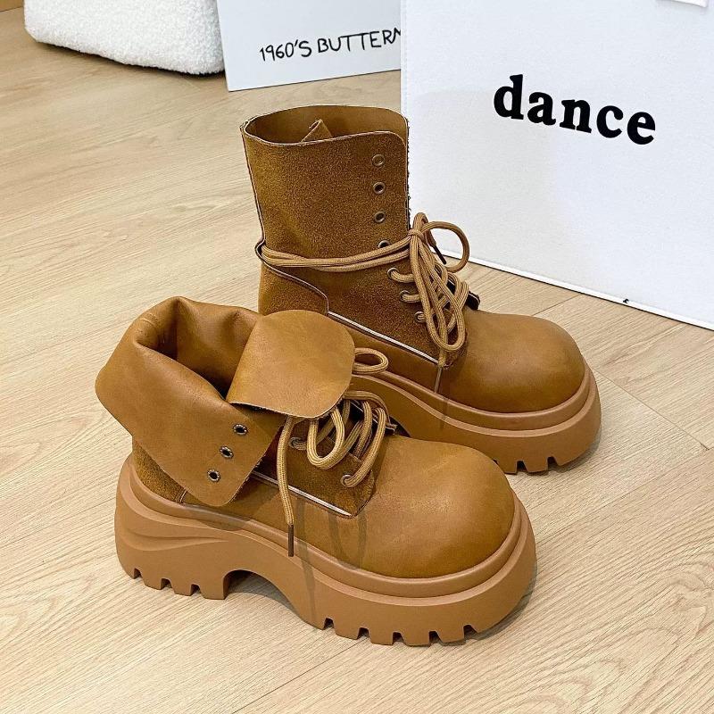 

New rhubarb boots women s heightening casual tooling boots retro brown short boots fashionable and versatile 40