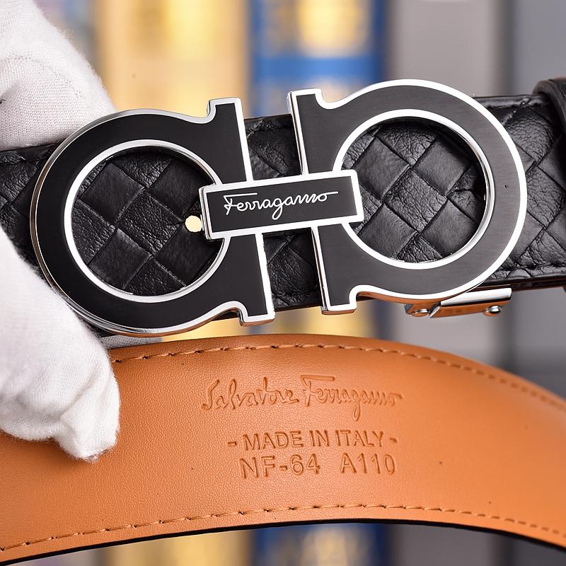 Salvatore Ferragamo Pánský opasek z hovězí kůže 3,3 cm Luxusní značkový designový opasek Oblek Džíny Formální Značka