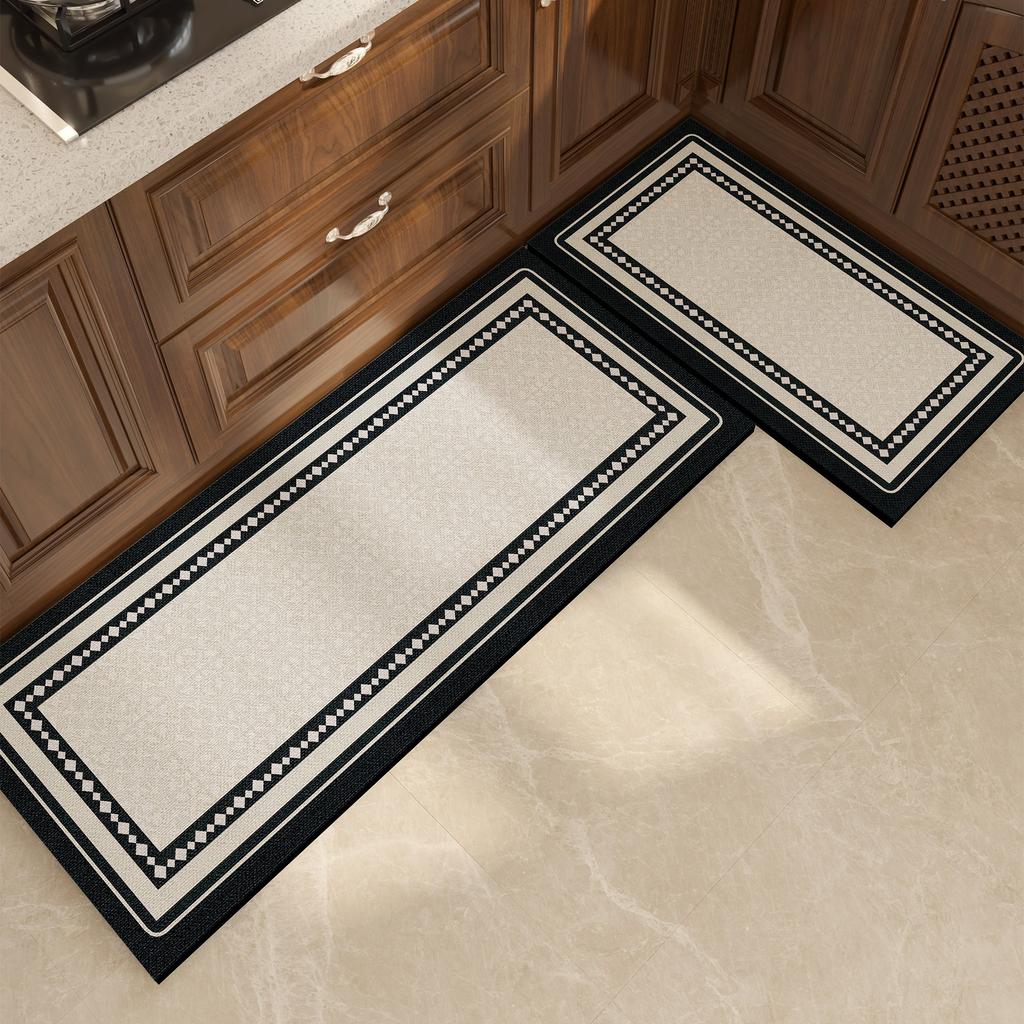 Kitchen Floor Mat Waterproof Non-slip Oil-resistant Leather Carpet PVC Gray Geometric Rug Home Decoration Mat Alfombra Cocina