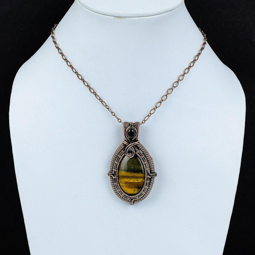 Bumblebee Jasper Gemstone Pure Copper Wire Wrapped Handmade Pendant Jewelry For Gift