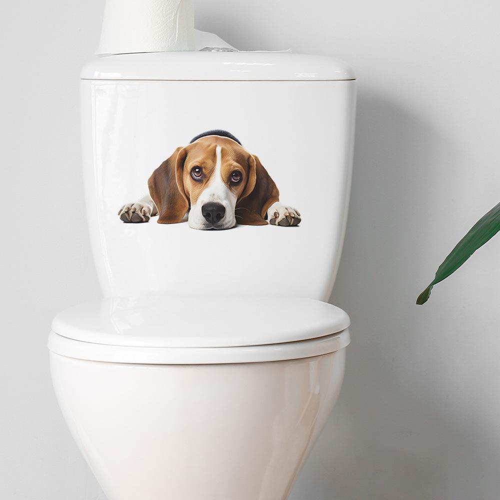 Playful Daydreaming Puppy Toilet and Wall Sticker Set Waterproof Self-Adhesive Removable Decal for Bathroom WC Decoration