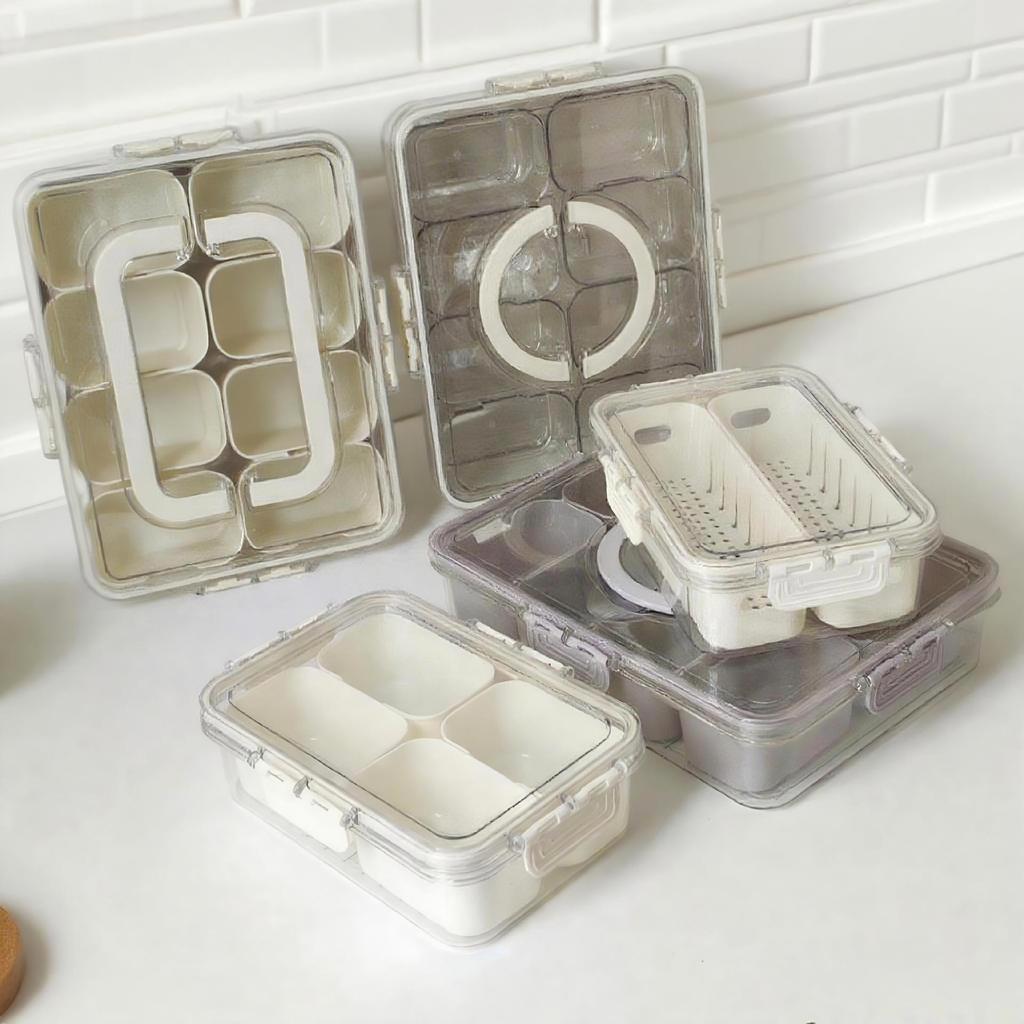 Airtight 8-Compartment Seasoning Box with Lid for Kitchen and Refrigerator Storage