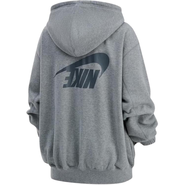Nike Logo Print Knitted Hooded Work Long Sleeve Jacket Women jackets Gray FV7516063