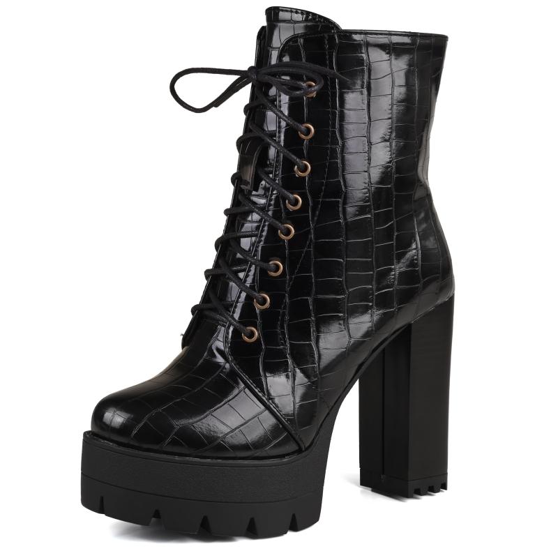 

Женские ботильоны на платформе, зимние, на высоком каблуке, готические, короткие, для женщин, красные, черные, белые, праздничные туфли, женские, большого размера, модные 39 чёрный