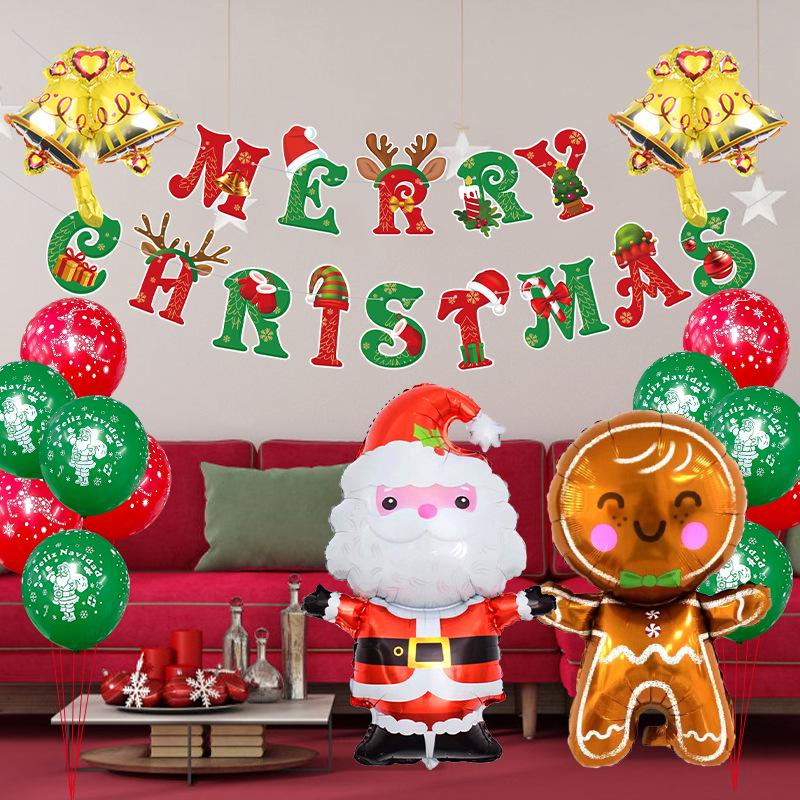Santa Claus & Gingerbread Man Balloon Set: Cartoon Bells & Latex Bunting for Christmas Party Decoration