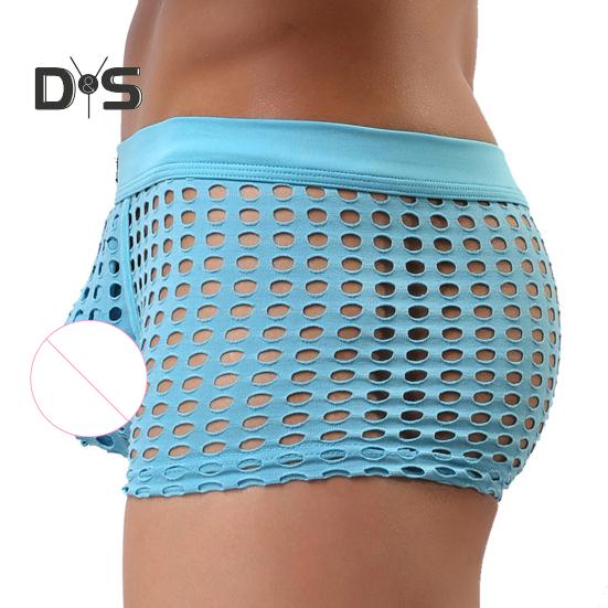 Men Sexy Hollow Out Shorts Briefs Low-rise Breathable Mesh Underwear Solid Color 3D U-convex Panties Underpants
