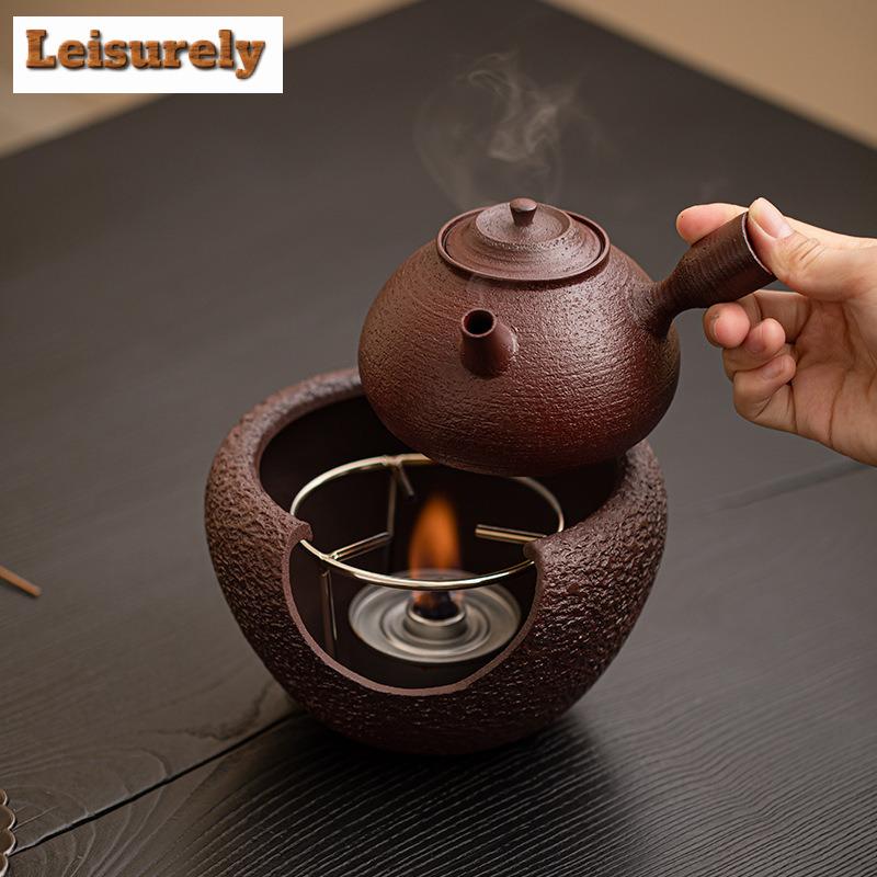 Brown Red Old Rock Mud Tea Warmer Holder Candle Heater Stove Household Kettle Stand Baked Milk Jar Carbon Furnace Cha Decoration