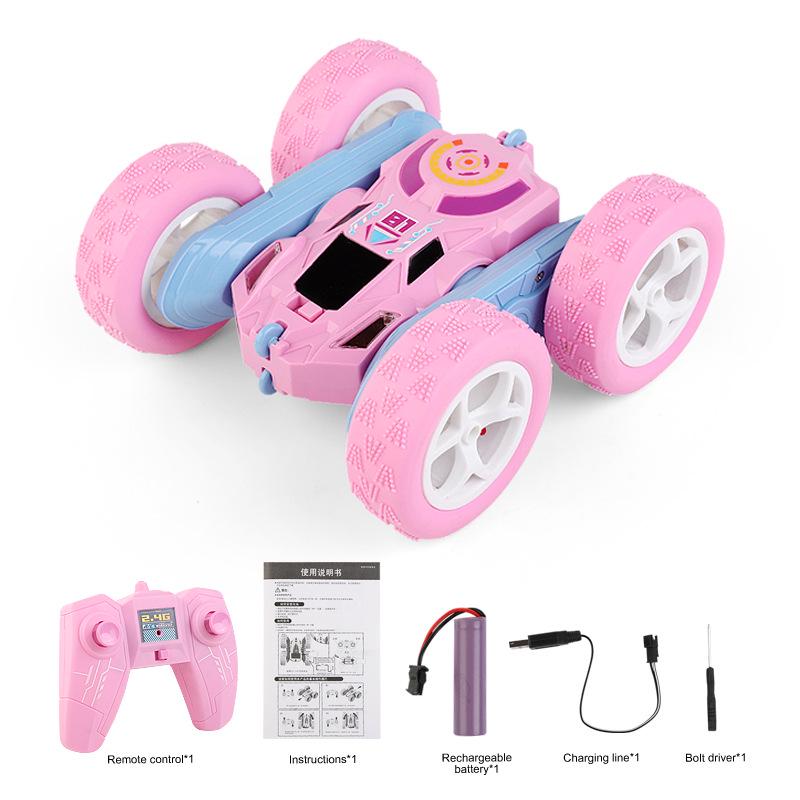 

Remote Control Double-Sided Stunt Car with Colorful Lights and 360° Rotation for Kids 1:16 Scale розовый