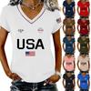 Damen Lässiger V-Ausschnitt Kurzarm Pullover Bedrucktes T-Shirt Top