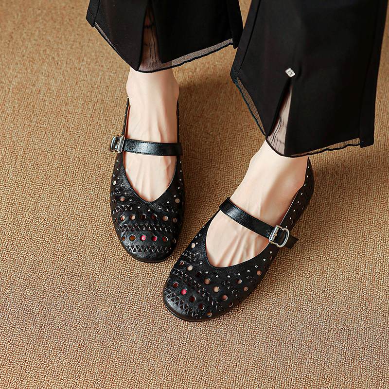 

Krazing Pot Овчина Круглый Носок Размер 42 Низкий Каблук Мэри Джейн Увеличенный Полый Стиль Красота Осенние Туфли 42 чёрный