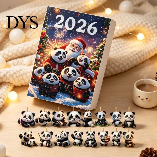Collectible Panda Box Set Advent Calendars 2026, 2D Acrylic Cute Hanging Ornaments for Animal Xmas Tree, 24 Days Christmas Countdown Calendar,