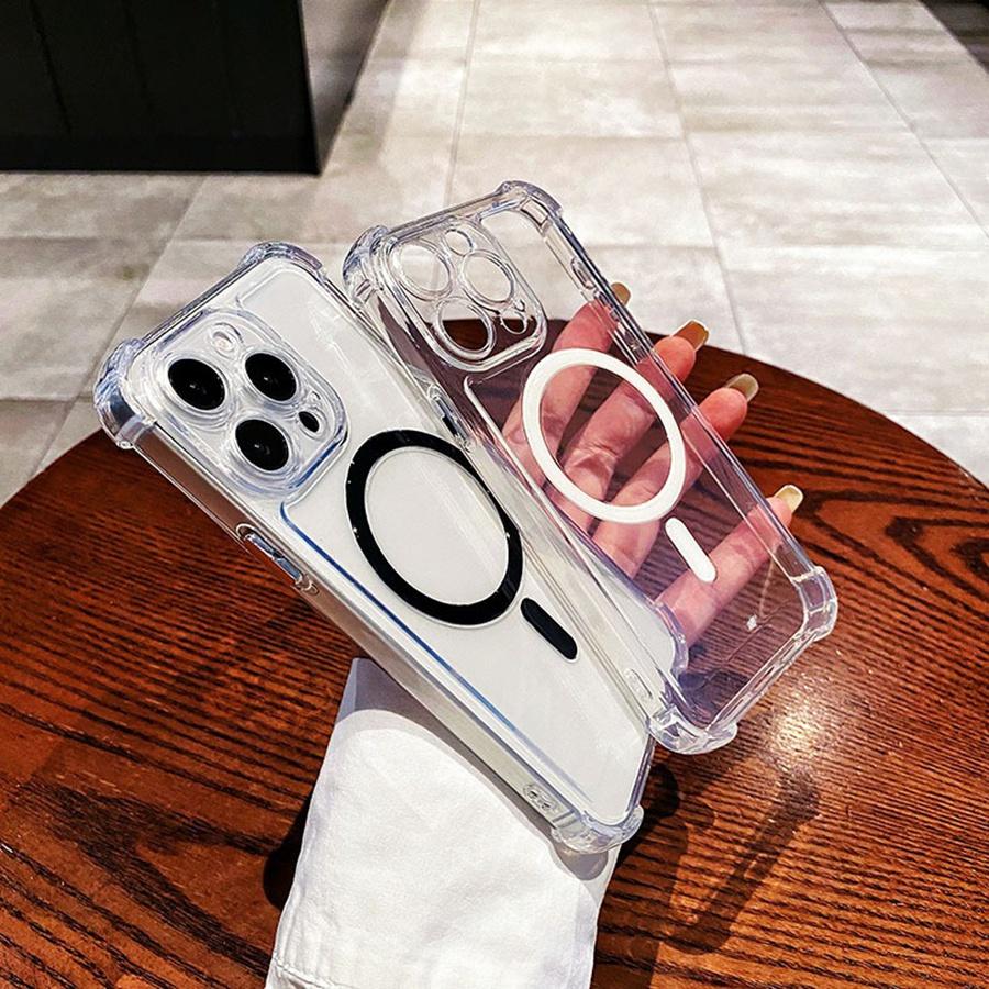 Luxury Clear Magnetic Wireless Charging Phone Case for iPhone 16 Pro Max 15 Plus 14 Pro 13 12 11 Shockproof Bumper Back Cover