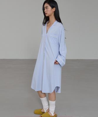Michikoleondeonkosino Cotton Modal Pajama Dress Cloud Blue