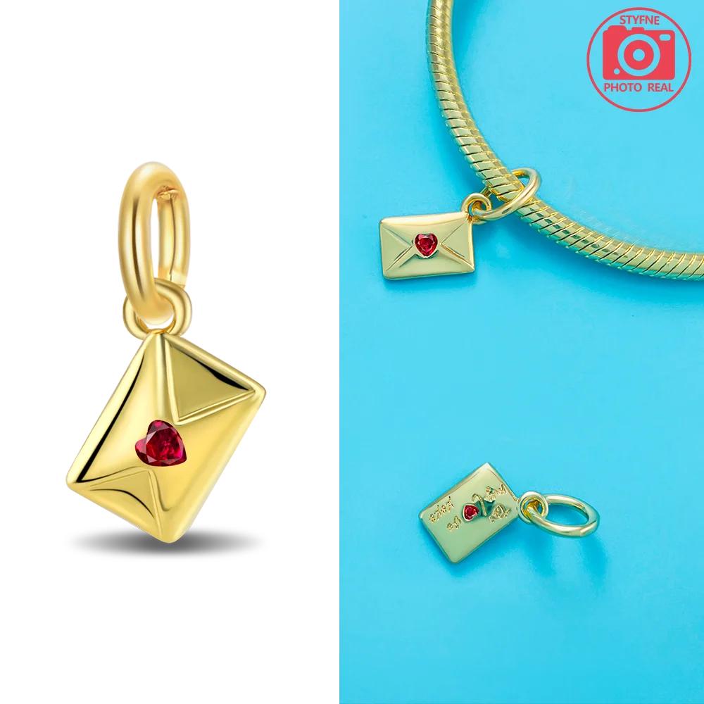 Silver 925 Heart Envelope Gold Charms Beads Fit Bracelet Pendent for Women Fine Jewelry Diy Gift