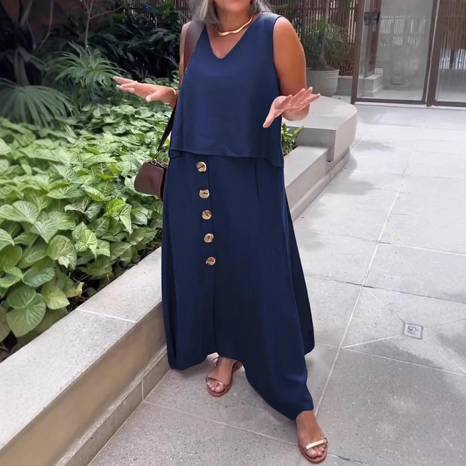 Women's Fashionable Casual Loose Sleeveless Plus-size Dress Set