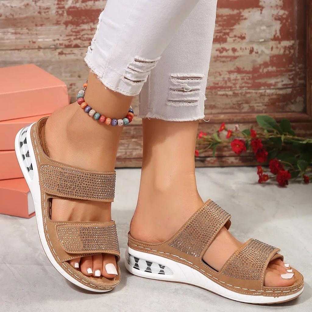 2024 Summer Fashion Slippers Women Rhinestone Shoes for Women Comfort Solid Casual Open Toed Slippers Female Zapatos Luxury