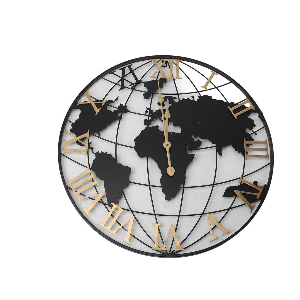 World Map Wall Clock 24 Inch Quartz Silent Battery Operated Round Modern Decorative Wall Clock for Living Room Entryway