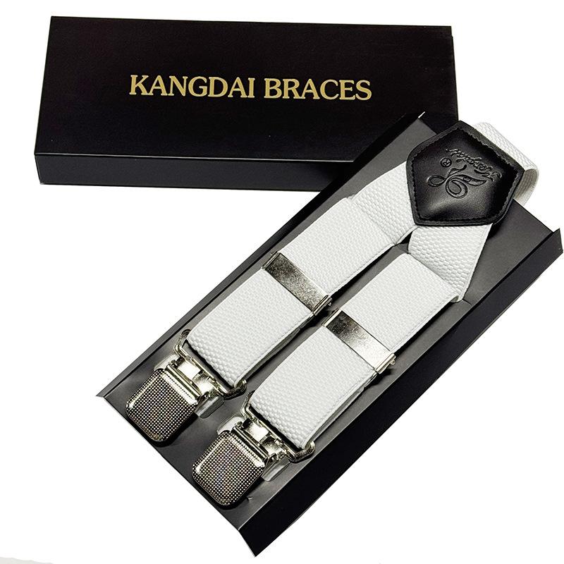 Suit Strap Clip Men'S Anti-Drop Four Clip Buckle 3.5Cm Elastic Elastic Adjustment Dress Suspender Belt