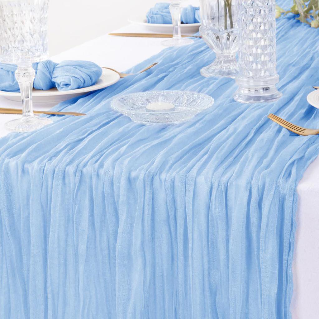 Bohemian Crinkled Cheesecloth Table Runner - Bali Yarn Style for Weddings and Parties