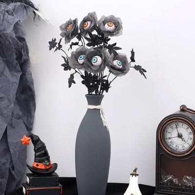 1/2/3Pcs Halloween Artificial Eyeball Flower with Black Maple Leaves Spooky Gothic Fake Silk Flower Home Table Centerpiece Faux Rose Decoration