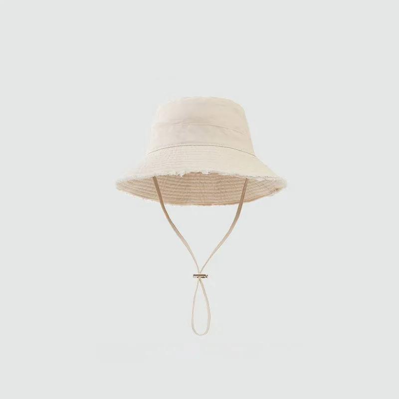 Women Solid Color Sunshade Bucket Hat Soft Cotton Tassel Brim Foldable Fisherman Cap Lady Girl Outdoor Beach Travel Sun Caps