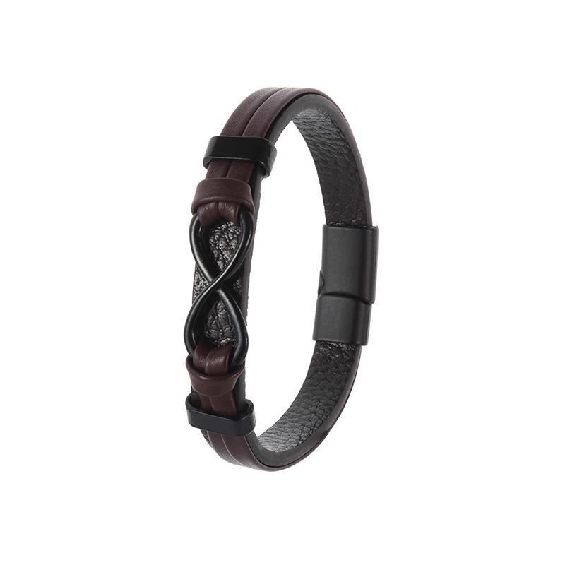 European and American Men Leather Digital 8 Magnetic Buckle Leather Rope Bracelet Leather Wristband
