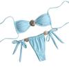 Metal Shell Decoration Bikinis Sets Sexy Swimsuit Women Solid Swimwear Bathing Suit Two Piece Set