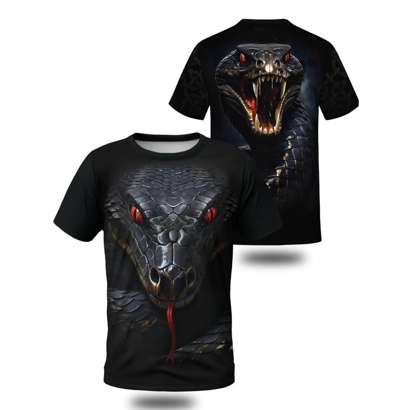 3D Printed Horror Snake T-shirt for Men and Women, Cool Animal Pattern T-shirt, Summer Loose Round Neck Top, Short Sleeved T-shirt