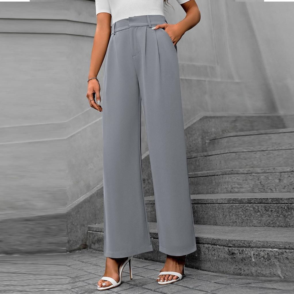 Lässiges Temperament Pendlerhose mit hoher Taille Lose gerade lange Hose mit weitem Bein für Damen