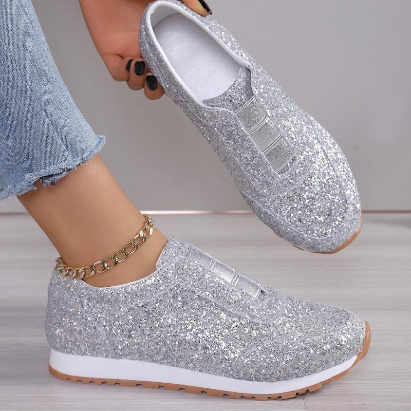 Large Size Single Shoes Cross-border New Sequined Flat Bottom Round Head Lazy Shoes Sports and Leisure Women's Shoes