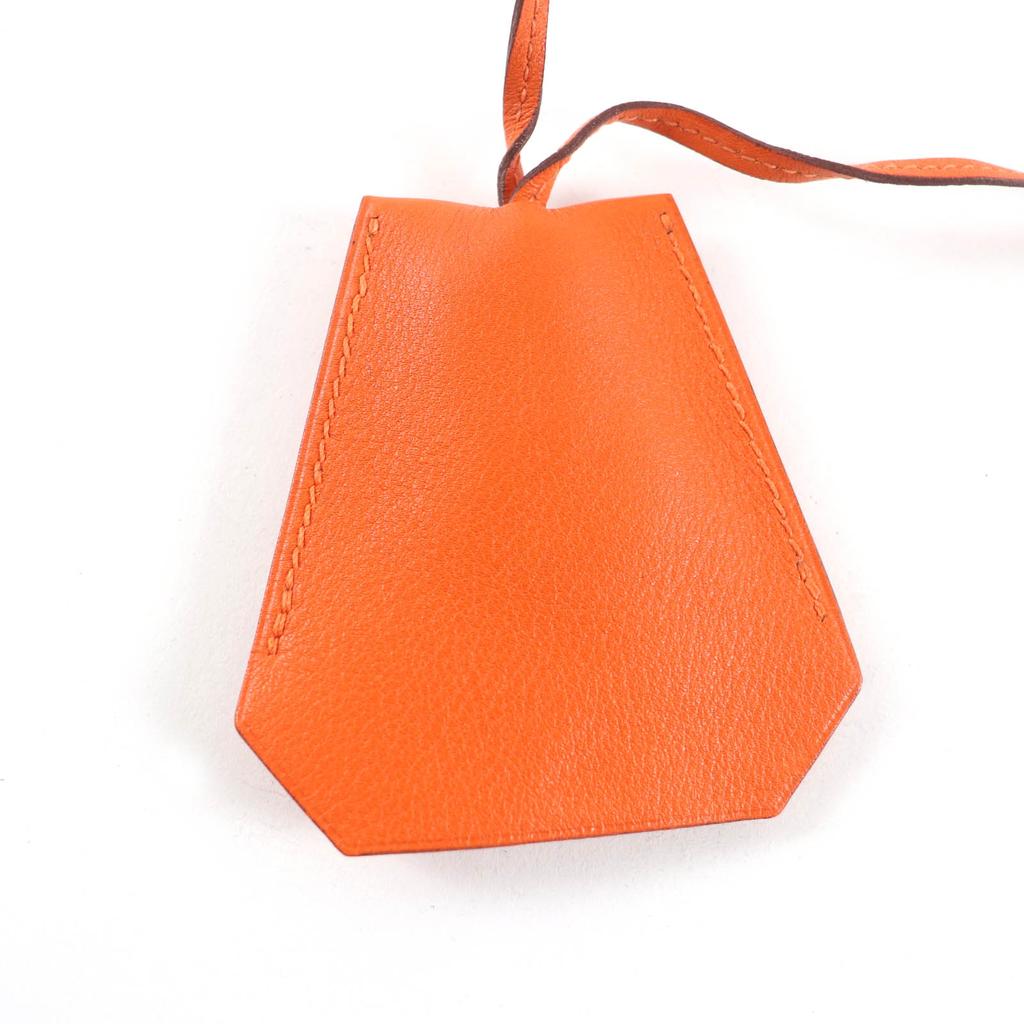 Great HERMES Necklace Margiela-era large clochette with key ring Orange leather Used