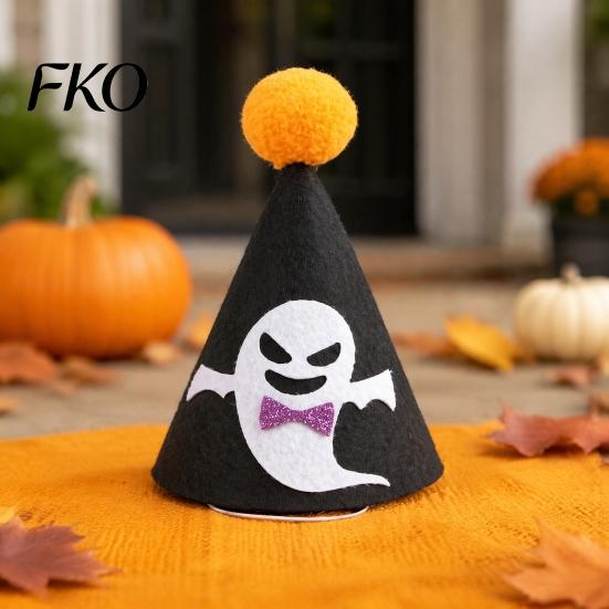 Ghost Pet Costume Halloween Pointed Hat, Cute Witch Pumpkin Cat Pom-pom Lightweight Hat for Cats And Small Dogs Holiday Party Accessory Photo Prop
