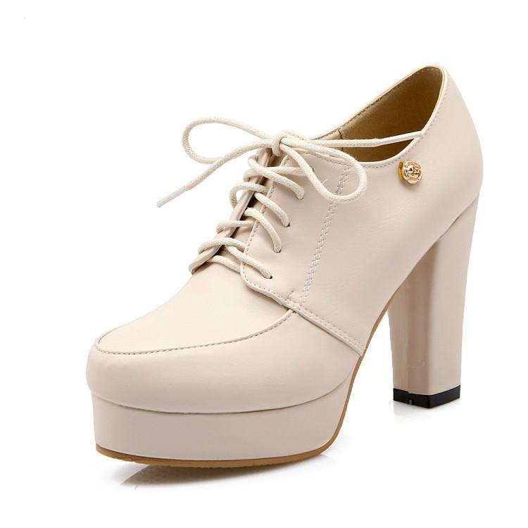 

shoes spring, autumn and summer, thick heels and high heels, front lace-up single shoes s 39 абрикосовый