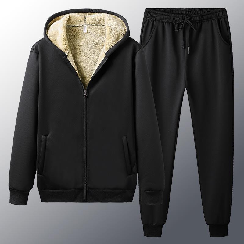 

Спортивный комплект из трех предметов из плюшевой овчины: свитер, кардиган и брюки с капюшоном — теплый и плотный для осени и зимы 2XL