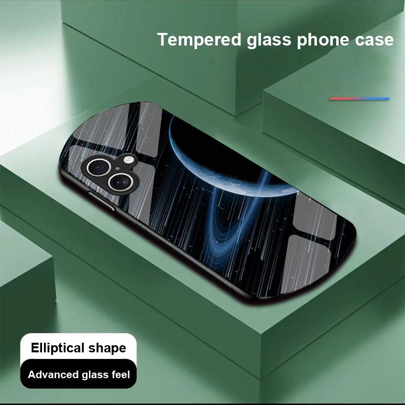 Space Planet For Apple IPhone 16 11 13 15 14 Pro Max 12 Mini 7 8 Plus XR X XS Elliptical Shaped Tempered Glass Phone Case