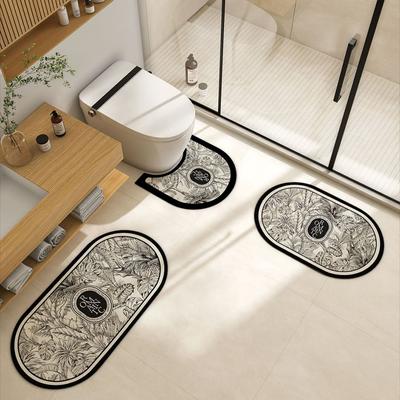Retro Bathroom Diatom Mud Floor Mat Three-Piece U-Shaped Toilet Mat Toilet Absorbent Non-Slip Foot Mat Entrance Door Mat