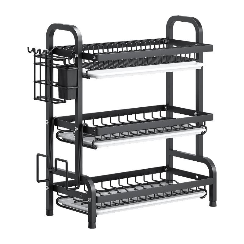 Multi-Functional Kitchen Storage Rack: Layered Bowl & Dish Drainer with Knife & Fork Organizer
