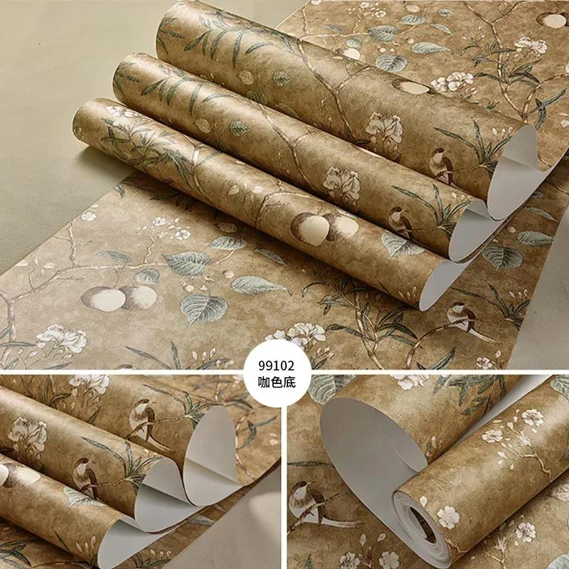 

Vintage Floral Butterfly Birds Wallpaper Wardrobe Refurbished Non-Self Adhesive Non Woven Wallpaper in Roll Bedroom Decoration 53cmx9.5m
