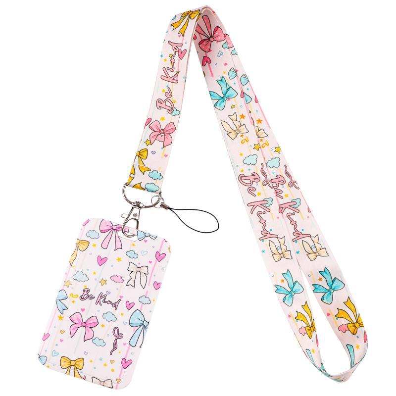 Cute Bow Pattern Lanyard with Clear ID Badge Holder Detachable Durable Strap for Outdoor Activity Pass Office Work Use
