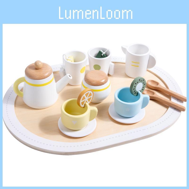 Kids Play Kitchen Set With Wooden Tea Pot And Accessories For Gift Daily