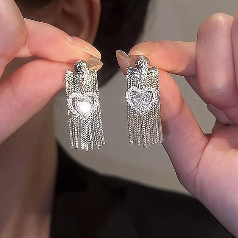 Exquisite Zircon Heart Tassel Earrings—Versatile Two-Way Wear Design for Face-Slimming