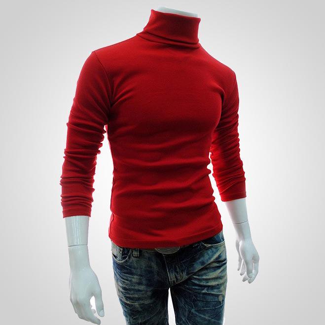 New Men's Solid Color T-shirt High Collar Long Sleeve Spring Autumn Winter Bottoming Shirt Knitted Sweater Korean Version Pullover
